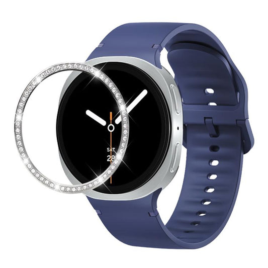 For Samsung Galaxy Watch8 40mm Diamond Bezel and Solid Color Stitched Silicone Watch Band(Midnight Blue Silver) - Watch Bands by buy2fix | Online Shopping UK | buy2fix