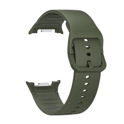 For Samsung Galaxy Watch8 40mm Diamond Bezel and Solid Color Stitched Silicone Watch Band(Army Green Silver) - Watch Bands by buy2fix | Online Shopping UK | buy2fix