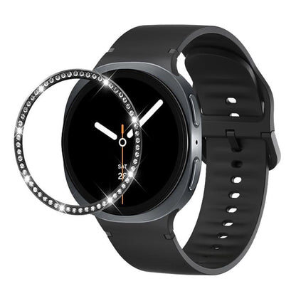 For Samsung Galaxy Watch8 40mm Diamond Bezel and Solid Color Stitched Silicone Watch Band(Black Black) - Watch Bands by buy2fix | Online Shopping UK | buy2fix