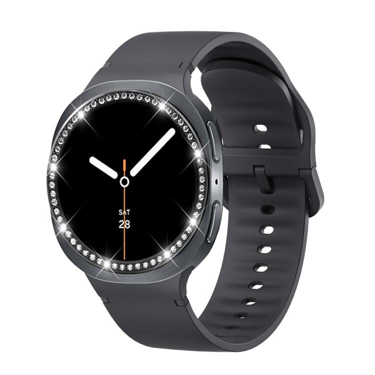 For Samsung Galaxy Watch8 40mm Diamond Bezel and Solid Color Stitched Silicone Watch Band(Dark Gray Black) - Watch Bands by buy2fix | Online Shopping UK | buy2fix