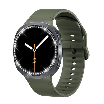 For Samsung Galaxy Watch8 40mm Diamond Bezel and Solid Color Stitched Silicone Watch Band(Army Green Black) - Watch Bands by buy2fix | Online Shopping UK | buy2fix