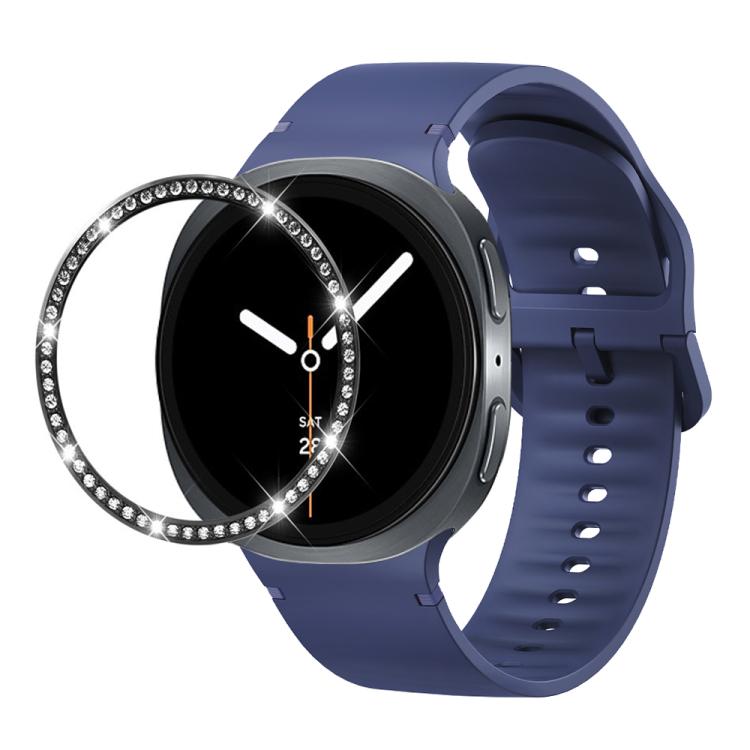 For Samsung Galaxy Watch8 40mm Diamond Bezel and Solid Color Stitched Silicone Watch Band(Midnight Blue Black) - Watch Bands by buy2fix | Online Shopping UK | buy2fix