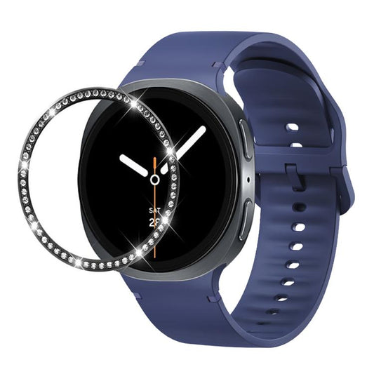 For Samsung Galaxy Watch8 40mm Diamond Bezel and Solid Color Stitched Silicone Watch Band(Midnight Blue Black) - Watch Bands by buy2fix | Online Shopping UK | buy2fix