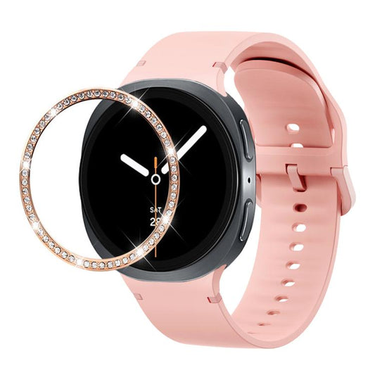 For Samsung Galaxy Watch8 40mm Diamond Bezel and Solid Color Stitched Silicone Watch Band(Pink Rose Gold) - Watch Bands by buy2fix | Online Shopping UK | buy2fix