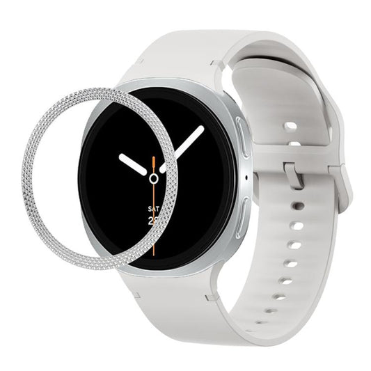 For Samsung Galaxy Watch8 44mm Rhombic Texture Bezel and Solid Color Stitched Silicone Watch Band(Lime White Silver) - Watch Bands by buy2fix | Online Shopping UK | buy2fix