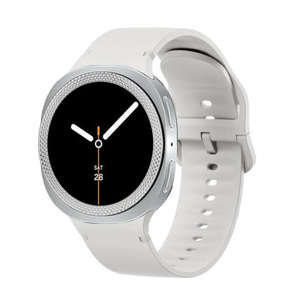 For Samsung Galaxy Watch8 44mm Rhombic Texture Bezel and Solid Color Stitched Silicone Watch Band(Lime White Silver) - Watch Bands by buy2fix | Online Shopping UK | buy2fix