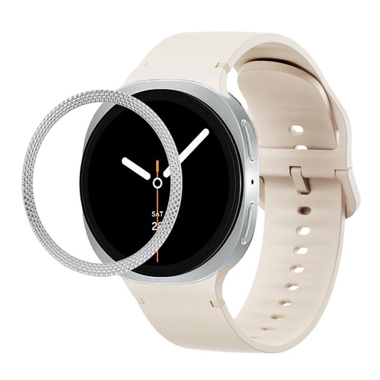 For Samsung Galaxy Watch8 44mm Rhombic Texture Bezel and Solid Color Stitched Silicone Watch Band(Starlight Silver) - Watch Bands by buy2fix | Online Shopping UK | buy2fix