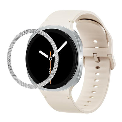 For Samsung Galaxy Watch8 44mm Rhombic Texture Bezel and Solid Color Stitched Silicone Watch Band(Starlight Silver) - Watch Bands by buy2fix | Online Shopping UK | buy2fix