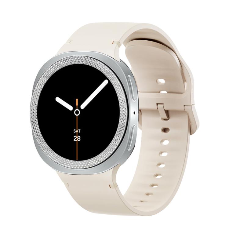 For Samsung Galaxy Watch8 44mm Rhombic Texture Bezel and Solid Color Stitched Silicone Watch Band(Starlight Silver) - Watch Bands by buy2fix | Online Shopping UK | buy2fix