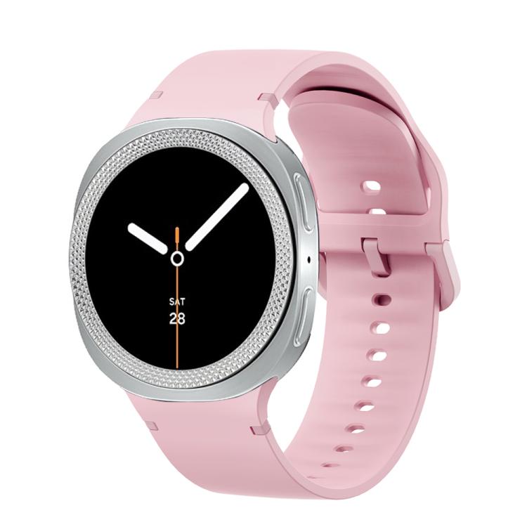 For Samsung Galaxy Watch8 44mm Rhombic Texture Bezel and Solid Color Stitched Silicone Watch Band(Light Pink Silver) - Watch Bands by buy2fix | Online Shopping UK | buy2fix