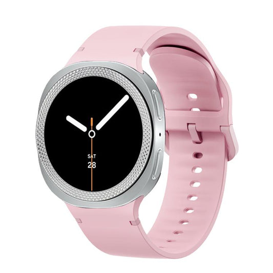 For Samsung Galaxy Watch8 44mm Rhombic Texture Bezel and Solid Color Stitched Silicone Watch Band(Light Pink Silver) - Watch Bands by buy2fix | Online Shopping UK | buy2fix