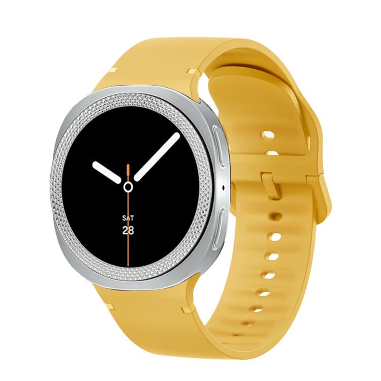 For Samsung Galaxy Watch8 44mm Rhombic Texture Bezel and Solid Color Stitched Silicone Watch Band(Official Yellow Silver) - Watch Bands by buy2fix | Online Shopping UK | buy2fix