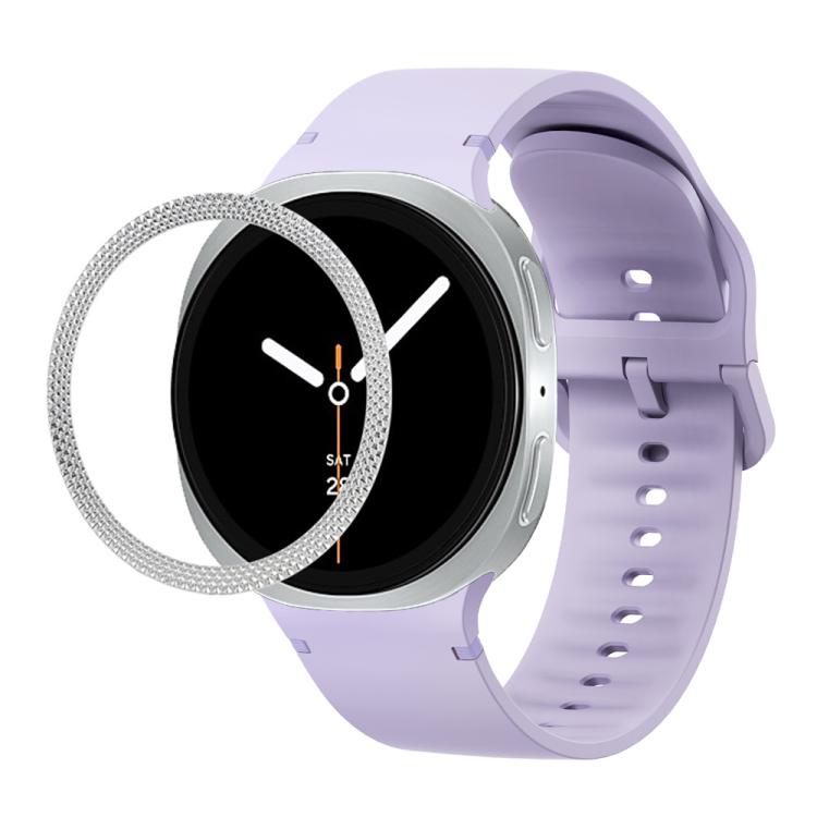 For Samsung Galaxy Watch8 44mm Rhombic Texture Bezel and Solid Color Stitched Silicone Watch Band(Official Purple Silver) - Watch Bands by buy2fix | Online Shopping UK | buy2fix