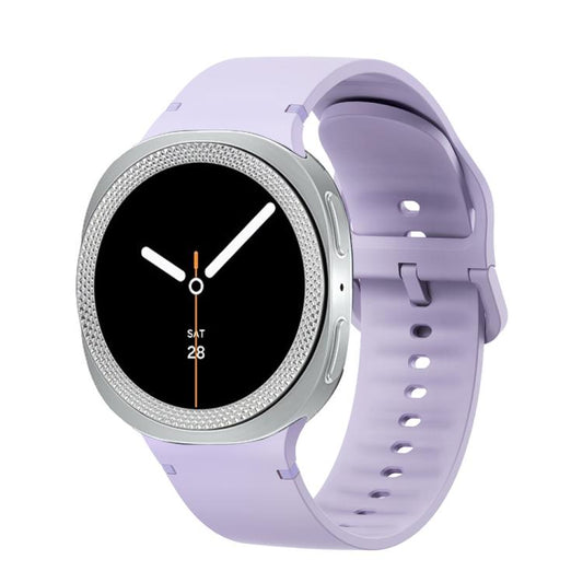 For Samsung Galaxy Watch8 44mm Rhombic Texture Bezel and Solid Color Stitched Silicone Watch Band(Official Purple Silver) - Watch Bands by buy2fix | Online Shopping UK | buy2fix