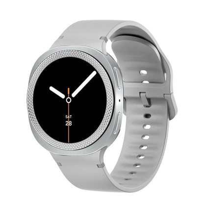 For Samsung Galaxy Watch8 44mm Rhombic Texture Bezel and Solid Color Stitched Silicone Watch Band(Gray Silver) - Watch Bands by buy2fix | Online Shopping UK | buy2fix