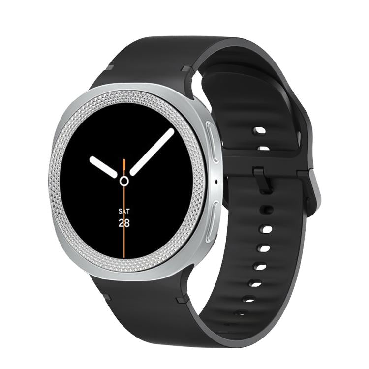 For Samsung Galaxy Watch8 44mm Rhombic Texture Bezel and Solid Color Stitched Silicone Watch Band(Black Silver) - Watch Bands by buy2fix | Online Shopping UK | buy2fix