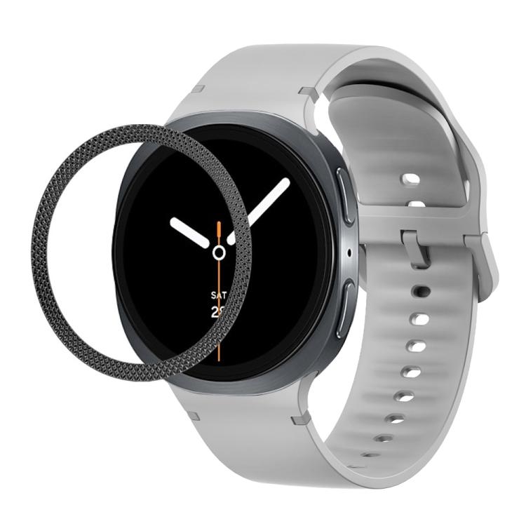 For Samsung Galaxy Watch8 44mm Rhombic Texture Bezel and Solid Color Stitched Silicone Watch Band(Gray Black) - Watch Bands by buy2fix | Online Shopping UK | buy2fix