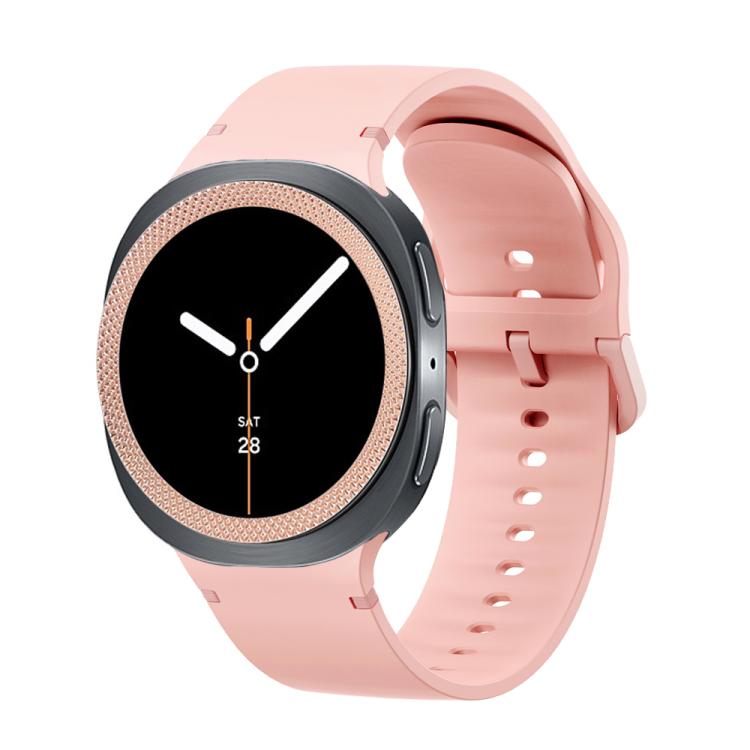 For Samsung Galaxy Watch8 44mm Rhombic Texture Bezel and Solid Color Stitched Silicone Watch Band(Pink Rose Gold) - Watch Bands by buy2fix | Online Shopping UK | buy2fix