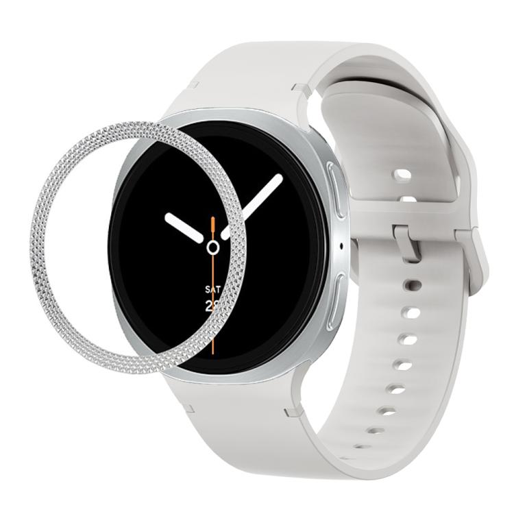 For Samsung Galaxy Watch8 40mm Rhombic Texture Bezel and Solid Color Stitched Silicone Watch Band(Lime White Silver) - Watch Bands by buy2fix | Online Shopping UK | buy2fix