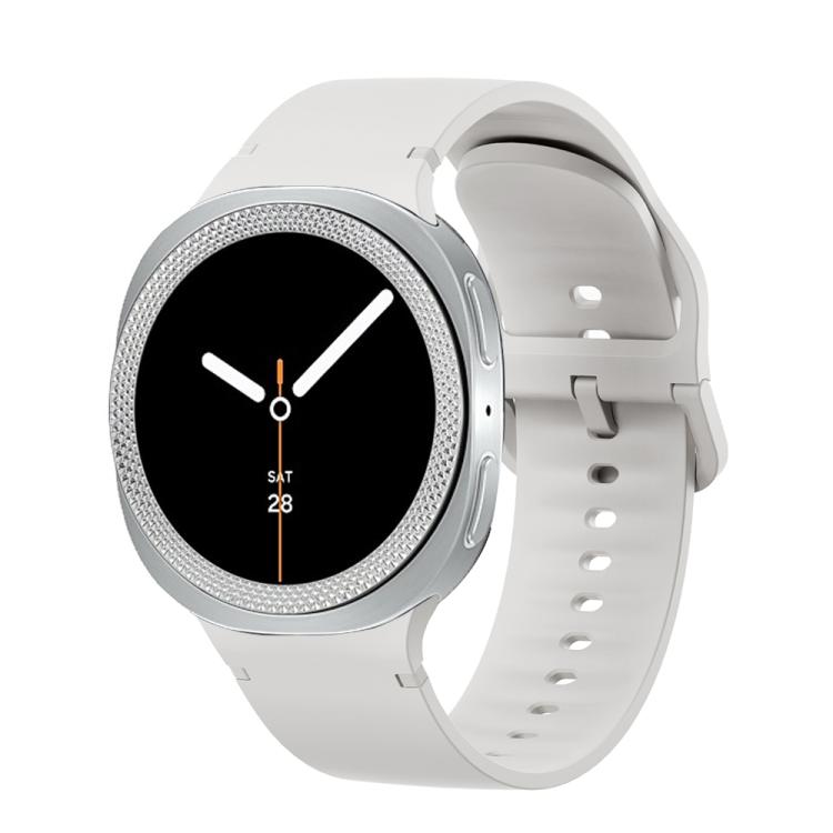 For Samsung Galaxy Watch8 40mm Rhombic Texture Bezel and Solid Color Stitched Silicone Watch Band(Lime White Silver) - Watch Bands by buy2fix | Online Shopping UK | buy2fix