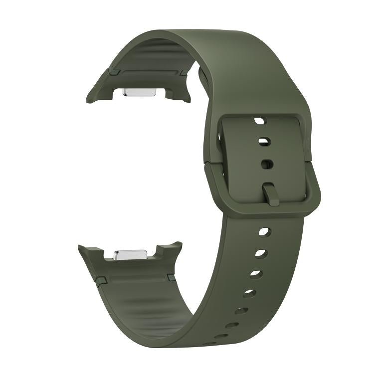 For Samsung Galaxy Watch8 40mm Rhombic Texture Bezel and Solid Color Stitched Silicone Watch Band(Army Green Silver) - Watch Bands by buy2fix | Online Shopping UK | buy2fix