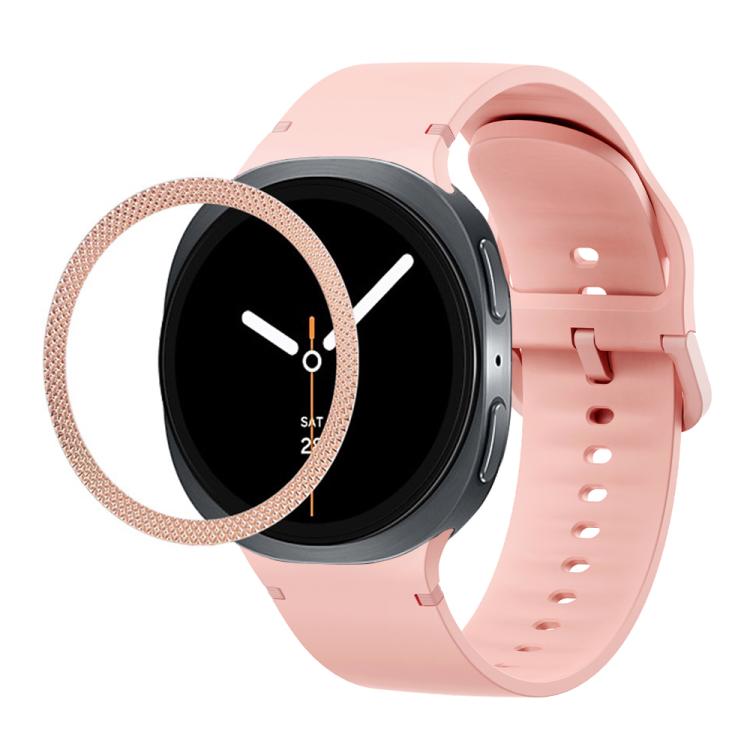 For Samsung Galaxy Watch8 40mm Rhombic Texture Bezel and Solid Color Stitched Silicone Watch Band(Pink Rose Gold) - Watch Bands by buy2fix | Online Shopping UK | buy2fix