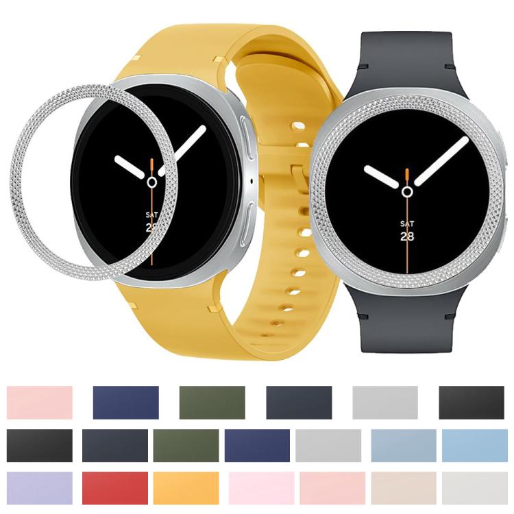 For Samsung Galaxy Watch8 40mm Rhombic Texture Bezel and Solid Color Stitched Silicone Watch Band(Black Silver) - Watch Bands by buy2fix | Online Shopping UK | buy2fix