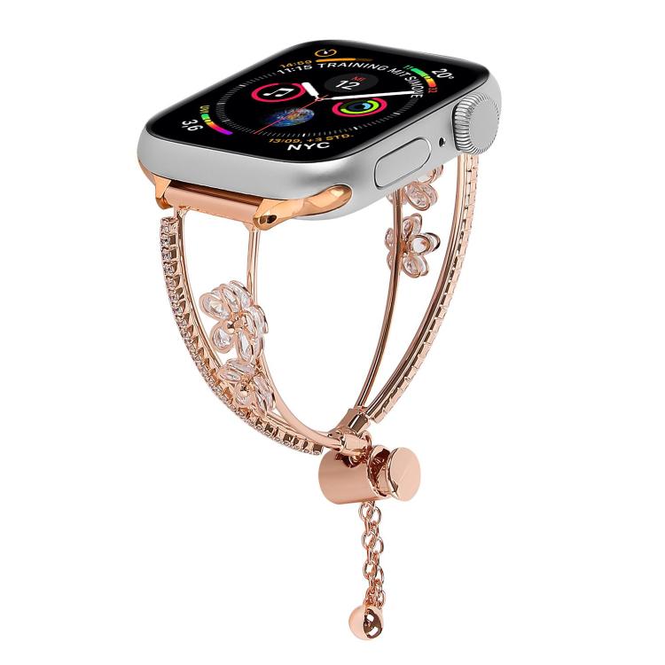 For Apple Watch 46mm / 49mm / 45mm / 44mm Copper-Inlaid Zircon 5-petal Flower Bracelet Watch Band(Rose Gold) - Watch Bands by buy2fix | Online Shopping UK | buy2fix