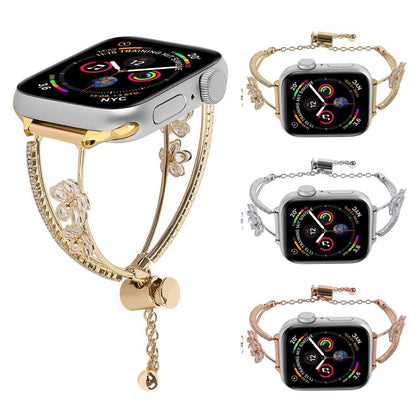 For Apple Watch 46mm / 49mm / 45mm / 44mm Copper-Inlaid Zircon 5-petal Flower Bracelet Watch Band(Rose Gold) - Watch Bands by buy2fix | Online Shopping UK | buy2fix