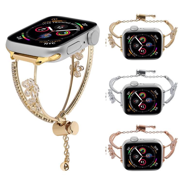 For Apple Watch 46mm / 49mm / 45mm / 44mm Copper-Inlaid Zircon 5-petal Flower Bracelet Watch Band(Silver) - Watch Bands by buy2fix | Online Shopping UK | buy2fix