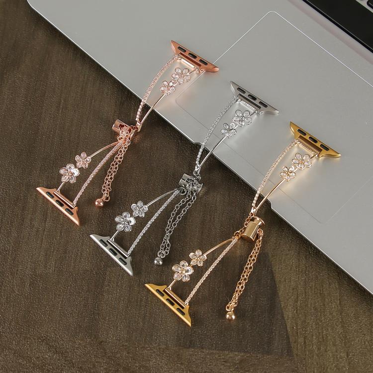 For Apple Watch 42mm / 41mm / 40mm / 38mm Copper-Inlaid Zircon 5-petal Flower Bracelet Watch Band(Rose Gold) - Watch Bands by buy2fix | Online Shopping UK | buy2fix