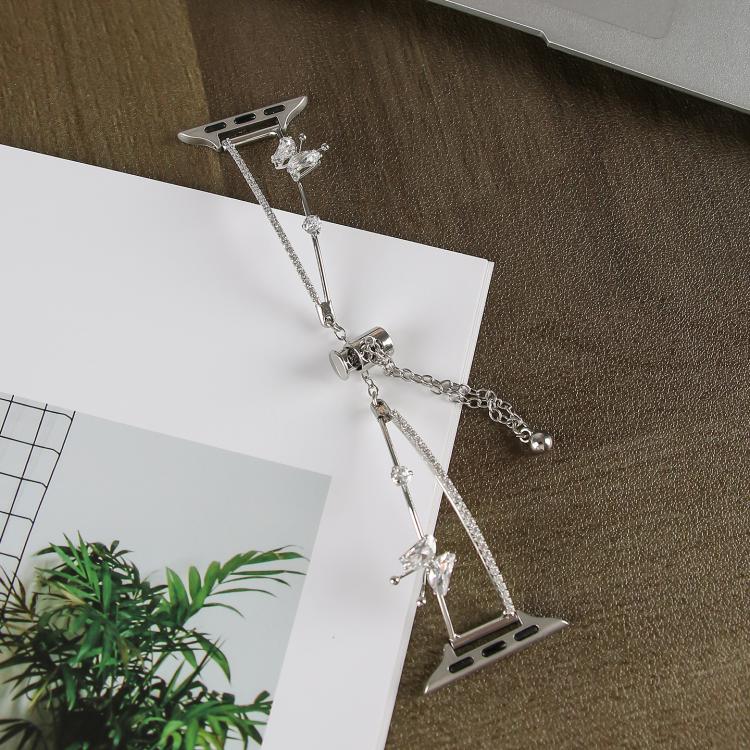 For Apple Watch 46mm / 49mm / 45mm / 44mm Copper-Inlaid Butterfly Zircon Bracelet Watch Band(Siver) - Watch Bands by buy2fix | Online Shopping UK | buy2fix