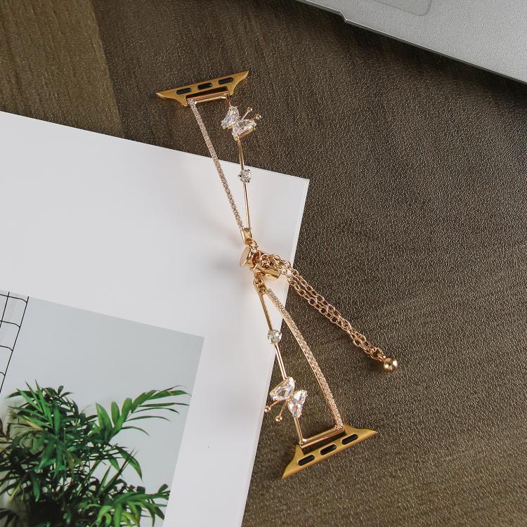 For Apple Watch 46mm / 49mm / 45mm / 44mm Copper-Inlaid Butterfly Zircon Bracelet Watch Band(Gold) - Watch Bands by buy2fix | Online Shopping UK | buy2fix