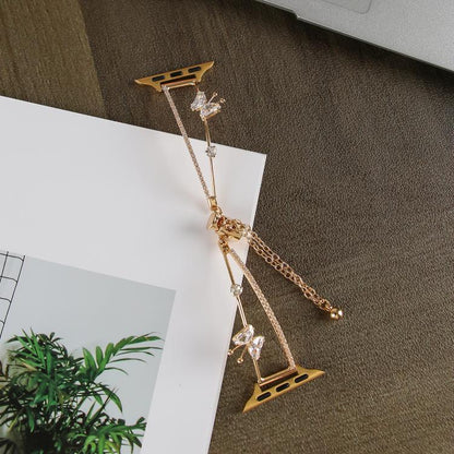 For Apple Watch 46mm / 49mm / 45mm / 44mm Copper-Inlaid Butterfly Zircon Bracelet Watch Band(Gold) - Watch Bands by buy2fix | Online Shopping UK | buy2fix