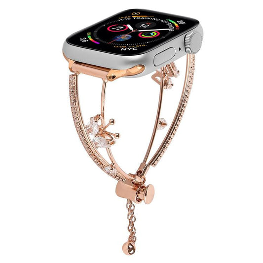 For Apple Watch 46mm / 49mm / 45mm / 44mm Copper-Inlaid Butterfly Zircon Bracelet Watch Band(Rose Gold) - Watch Bands by buy2fix | Online Shopping UK | buy2fix