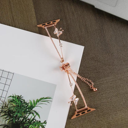 For Apple Watch 46mm / 49mm / 45mm / 44mm Copper-Inlaid Butterfly Zircon Bracelet Watch Band(Rose Gold) - Watch Bands by buy2fix | Online Shopping UK | buy2fix