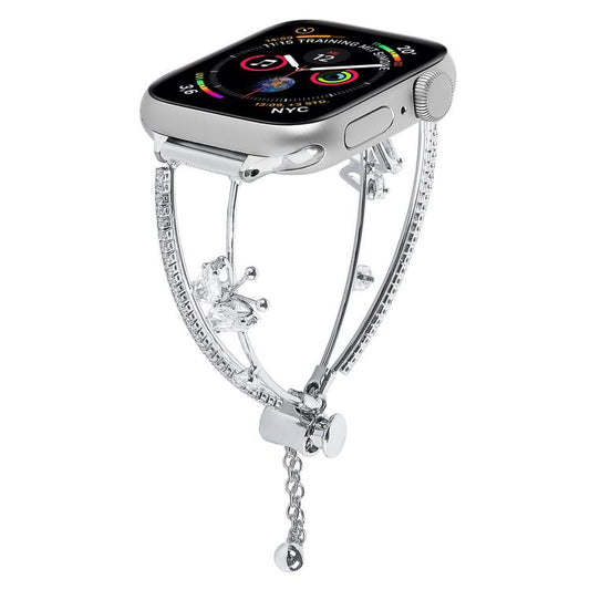 For Apple Watch 42mm / 41mm / 40mm / 38mm Copper-Inlaid Butterfly Zircon Bracelet Watch Band(Siver) - Watch Bands by buy2fix | Online Shopping UK | buy2fix