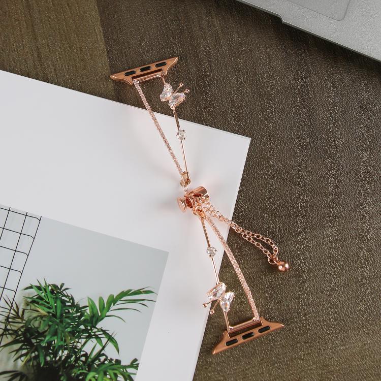 For Apple Watch 42mm / 41mm / 40mm / 38mm Copper-Inlaid Butterfly Zircon Bracelet Watch Band(Rose Gold) - Watch Bands by buy2fix | Online Shopping UK | buy2fix