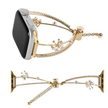 For Apple Watch 46mm / 49mm / 45mm / 44mm Copper-Inlaid Butterfly Zircon Bracelet Watch Band(Gold) - Watch Bands by buy2fix | Online Shopping UK | buy2fix