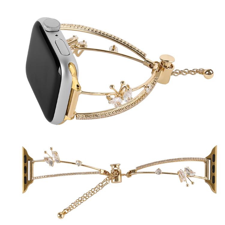 For Apple Watch 42mm / 41mm / 40mm / 38mm Copper-Inlaid Butterfly Zircon Bracelet Watch Band(Siver) - Watch Bands by buy2fix | Online Shopping UK | buy2fix