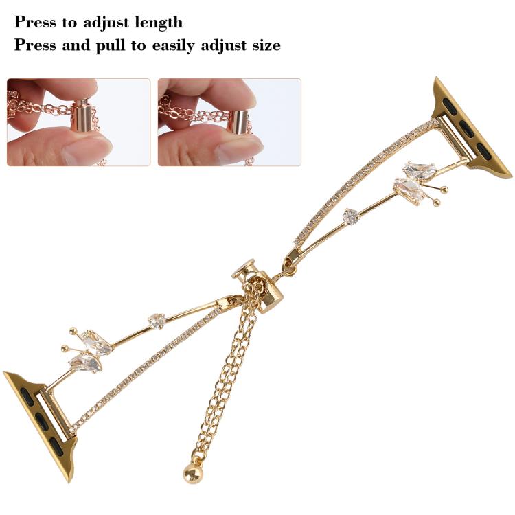 For Apple Watch 42mm / 41mm / 40mm / 38mm Copper-Inlaid Butterfly Zircon Bracelet Watch Band(Gold) - Watch Bands by buy2fix | Online Shopping UK | buy2fix