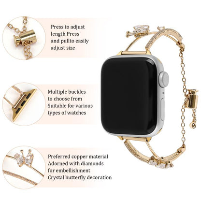 For Apple Watch 42mm / 41mm / 40mm / 38mm Copper-Inlaid Butterfly Zircon Bracelet Watch Band(Siver) - Watch Bands by buy2fix | Online Shopping UK | buy2fix