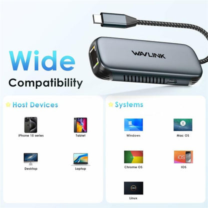 WAVLINK NWU330GD Support 95W PD Output USB-C to RJ45 2.5Gbps Network Converter - USB Network Adapter by WAVLINK | Online Shopping UK | buy2fix