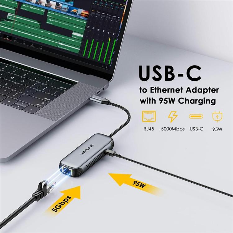 WAVLINK NWU340GD With 95W Charging Port 5Gbps USB-C to RJ45 Ethernet Adapter Converter - USB Network Adapter by WAVLINK | Online Shopping UK | buy2fix
