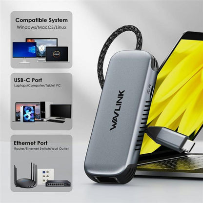 WAVLINK NWU340GD With 95W Charging Port 5Gbps USB-C to RJ45 Ethernet Adapter Converter - USB Network Adapter by WAVLINK | Online Shopping UK | buy2fix