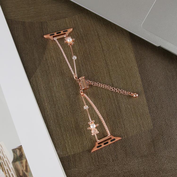 For Apple Watch 46mm / 49mm / 45mm / 44mm Copper-Inlaid Bear Zircon Bracelet Watch Band(Rose Gold) - Watch Bands by buy2fix | Online Shopping UK | buy2fix