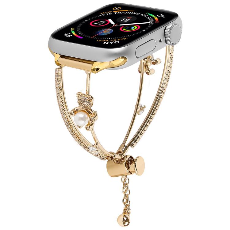 For Apple Watch 42mm / 41mm / 40mm / 38mm Copper-Inlaid Bear Zircon Bracelet Watch Band(Gold) - Watch Bands by buy2fix | Online Shopping UK | buy2fix