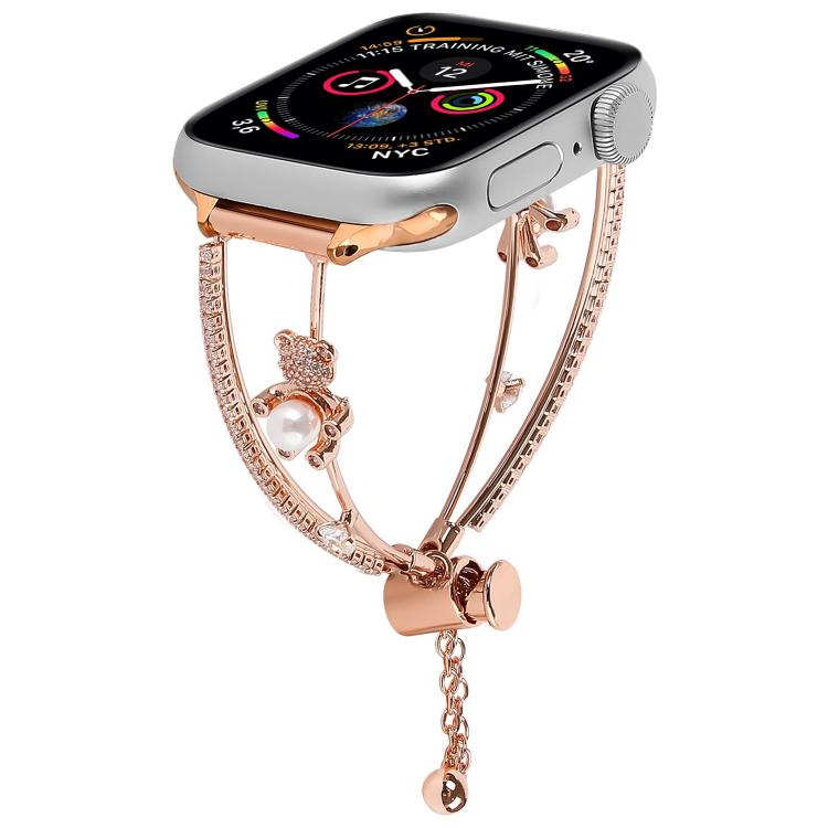 For Apple Watch 42mm / 41mm / 40mm / 38mm Copper-Inlaid Bear Zircon Bracelet Watch Band(Rose Gold) - Watch Bands by buy2fix | Online Shopping UK | buy2fix