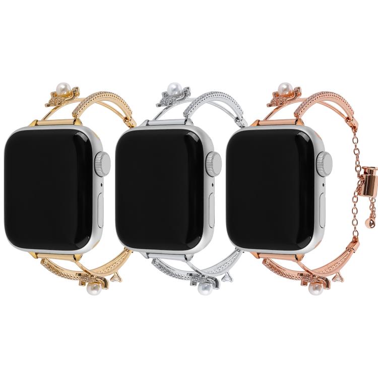 For Apple Watch 46mm / 49mm / 45mm / 44mm Copper-Inlaid Bear Zircon Bracelet Watch Band(Rose Gold) - Watch Bands by buy2fix | Online Shopping UK | buy2fix