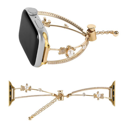 For Apple Watch 42mm / 41mm / 40mm / 38mm Copper-Inlaid Bear Zircon Bracelet Watch Band(Rose Gold) - Watch Bands by buy2fix | Online Shopping UK | buy2fix